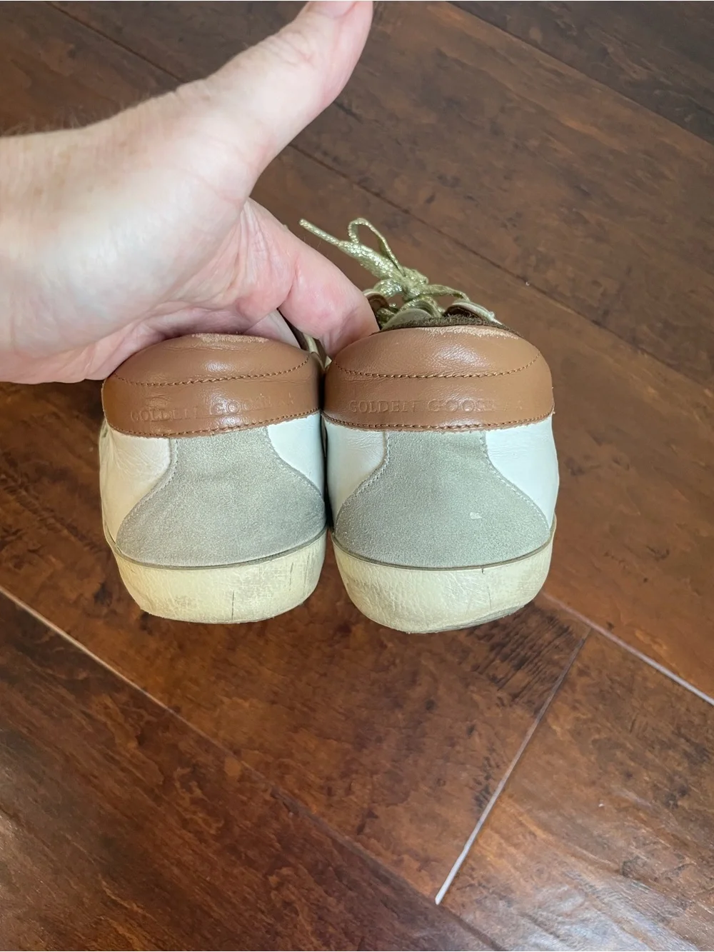 Golden Goose White & Tan Superstar Sneakers with Gold Star Size 40 (9.5 or 10) - Picture 4 of 8
